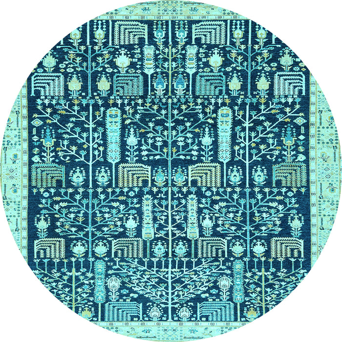 Round Oriental Light Blue Traditional Rug, abs2779lblu