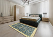 Abstract Brown Gold Oriental Rug in a Bedroom, abs2779