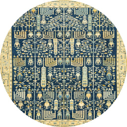 Round Machine Washable Abstract Brown Gold Rug, wshabs2779