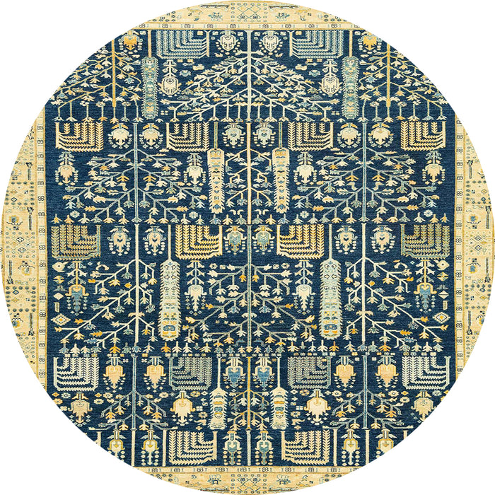 Round Machine Washable Abstract Brown Gold Rug, wshabs2779