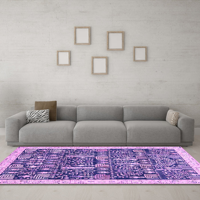 Machine Washable Oriental Purple Traditional Area Rugs in a Living Room, wshabs2779pur