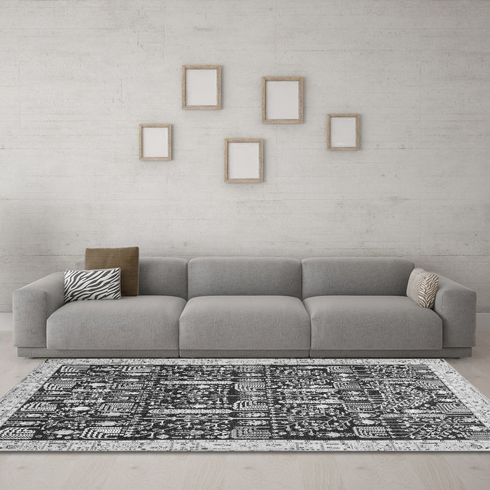 Machine Washable Oriental Gray Traditional Rug in a Living Room,, wshabs2779gry