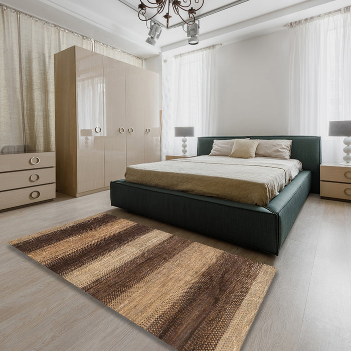 Abstract Red Brown Oriental Rug in a Bedroom, abs277