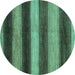 Round Machine Washable Oriental Turquoise Modern Area Rugs, wshabs277turq