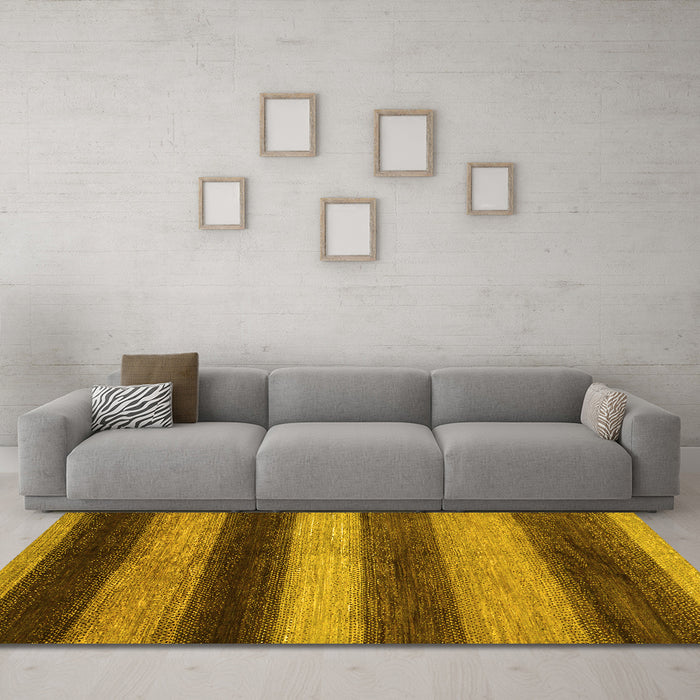 Machine Washable Oriental Yellow Modern Rug in a Living Room, wshabs277yw