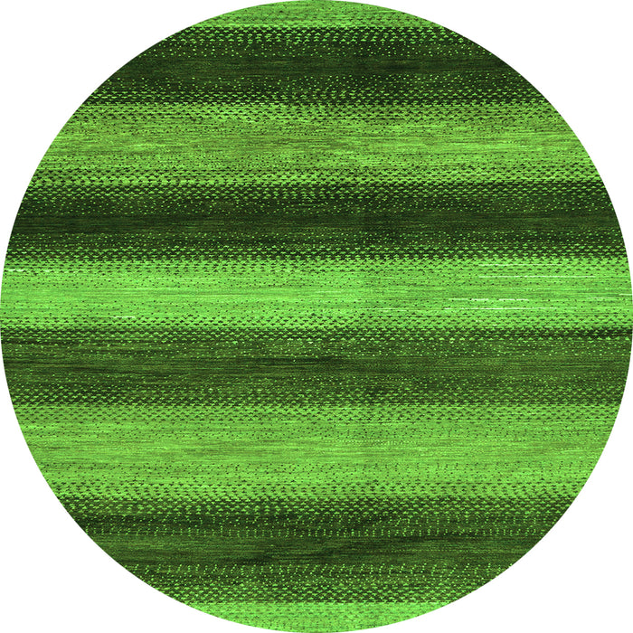Round Machine Washable Oriental Green Modern Area Rugs, wshabs277grn