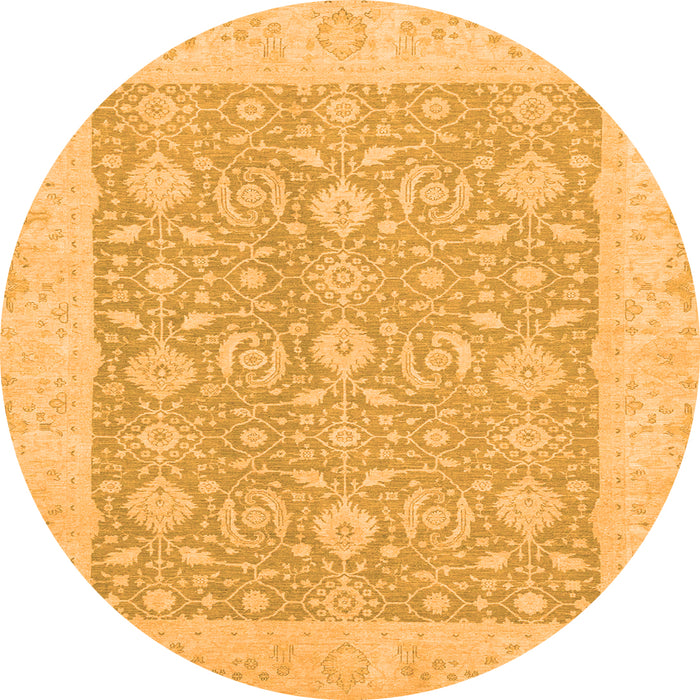 Round Machine Washable Oriental Orange Traditional Area Rugs, wshabs2780org