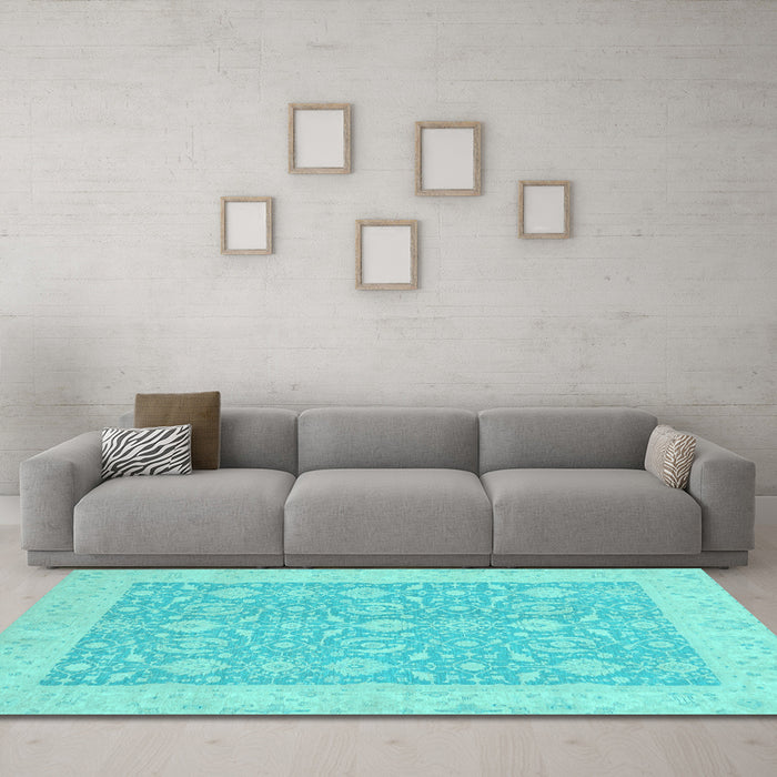 Machine Washable Oriental Light Blue Traditional Rug in a Living Room, wshabs2780lblu