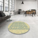Round Machine Washable Abstract Brown Gold Rug in a Office, wshabs2780
