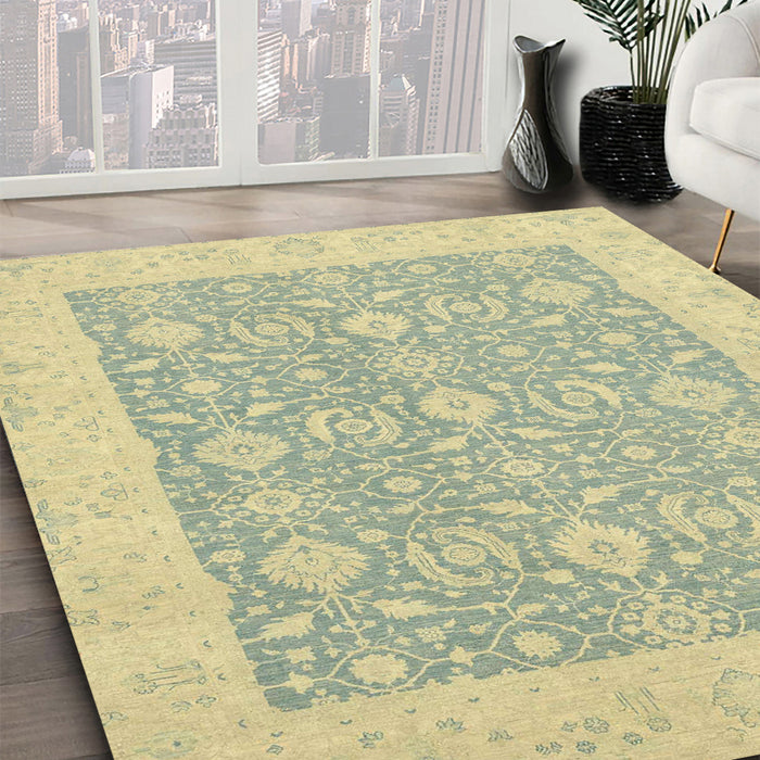 Abstract Brown Gold Oriental Rug in Family Room, abs2780