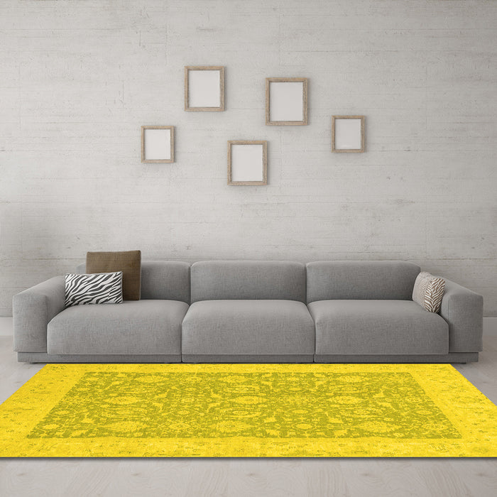 Machine Washable Oriental Yellow Traditional Rug in a Living Room, wshabs2780yw