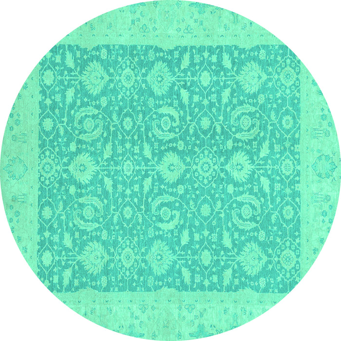 Round Oriental Turquoise Traditional Rug, abs2780turq