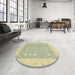 Round Abstract Brown Gold Oriental Rug in a Office, abs2780