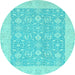 Round Oriental Light Blue Traditional Rug, abs2780lblu