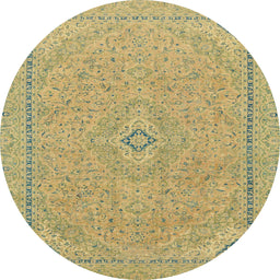 Round Machine Washable Abstract Metallic Gold Rug, wshabs2781