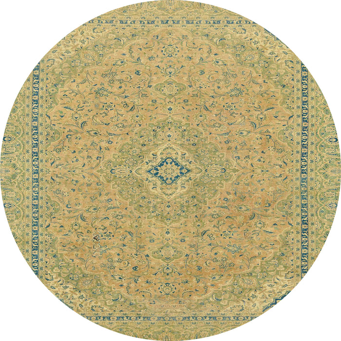 Round Machine Washable Abstract Metallic Gold Rug, wshabs2781