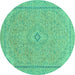 Round Abstract Turquoise Modern Rug, abs2781turq