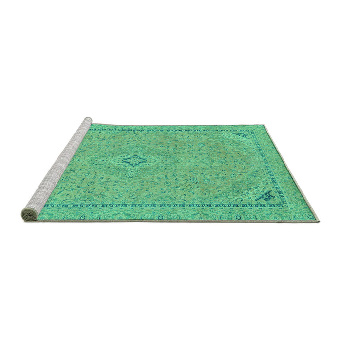 Sideview of Machine Washable Abstract Turquoise Modern Area Rugs, wshabs2781turq