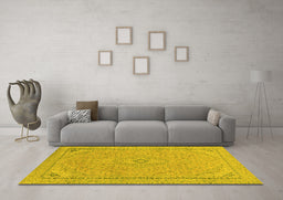 Machine Washable Abstract Yellow Modern Rug in a Living Room, wshabs2781yw