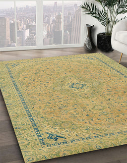 Machine Washable Abstract Metallic Gold Rug in a Family Room, wshabs2781