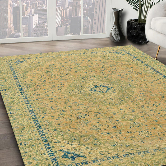 Abstract Metallic Gold Modern Rug in Family Room, abs2781