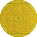 Round Machine Washable Abstract Yellow Modern Rug, wshabs2781yw