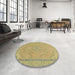 Round Machine Washable Abstract Metallic Gold Rug in a Office, wshabs2781