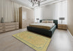 Abstract Metallic Gold Modern Rug in a Bedroom, abs2781