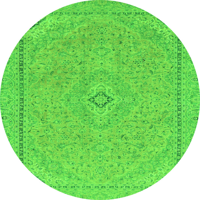 Round Machine Washable Abstract Green Modern Area Rugs, wshabs2781grn