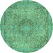 Round Abstract Turquoise Modern Rug, abs2782turq