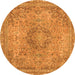 Round Machine Washable Abstract Orange Modern Area Rugs, wshabs2782org