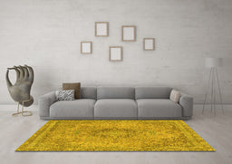 Machine Washable Abstract Yellow Modern Rug in a Living Room, wshabs2782yw
