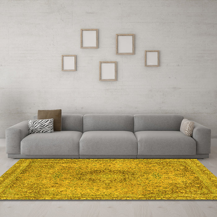 Machine Washable Abstract Yellow Modern Rug in a Living Room, wshabs2782yw