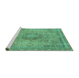 Sideview of Machine Washable Abstract Turquoise Modern Area Rugs, wshabs2782turq