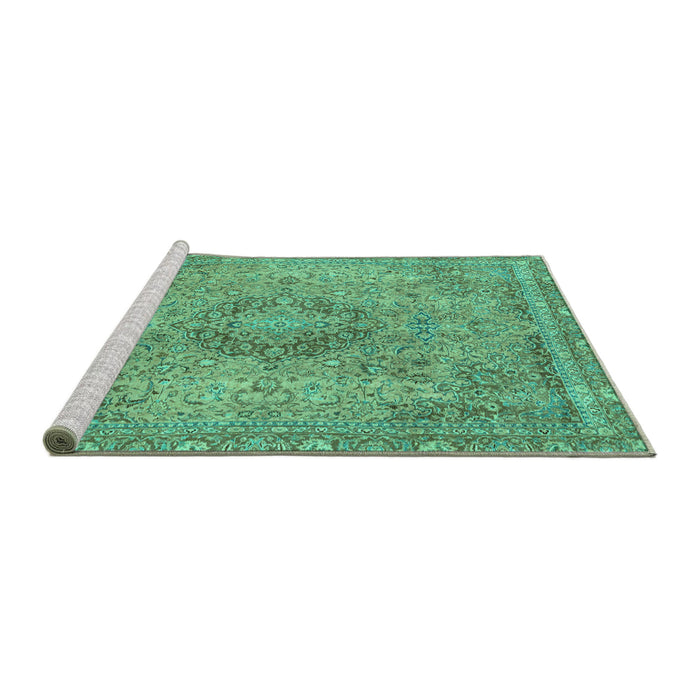 Sideview of Machine Washable Abstract Turquoise Modern Area Rugs, wshabs2782turq