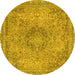 Round Abstract Yellow Modern Rug, abs2782yw