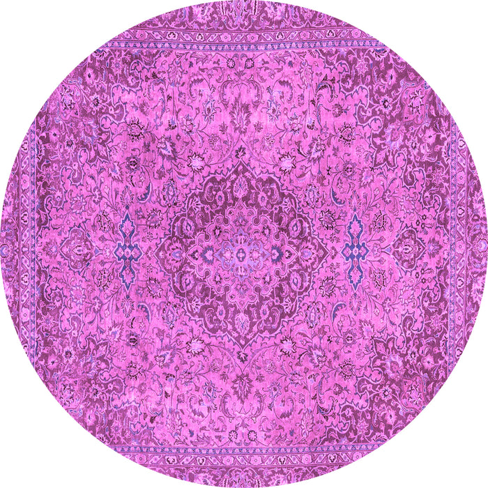 Round Machine Washable Abstract Purple Modern Area Rugs, wshabs2782pur