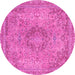 Round Machine Washable Abstract Pink Modern Rug, wshabs2782pnk