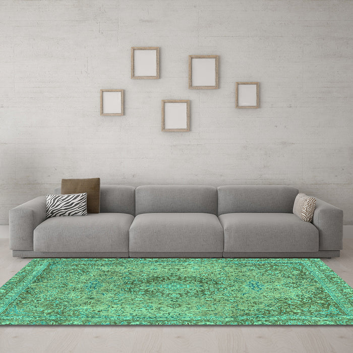 Machine Washable Abstract Turquoise Modern Area Rugs in a Living Room,, wshabs2782turq