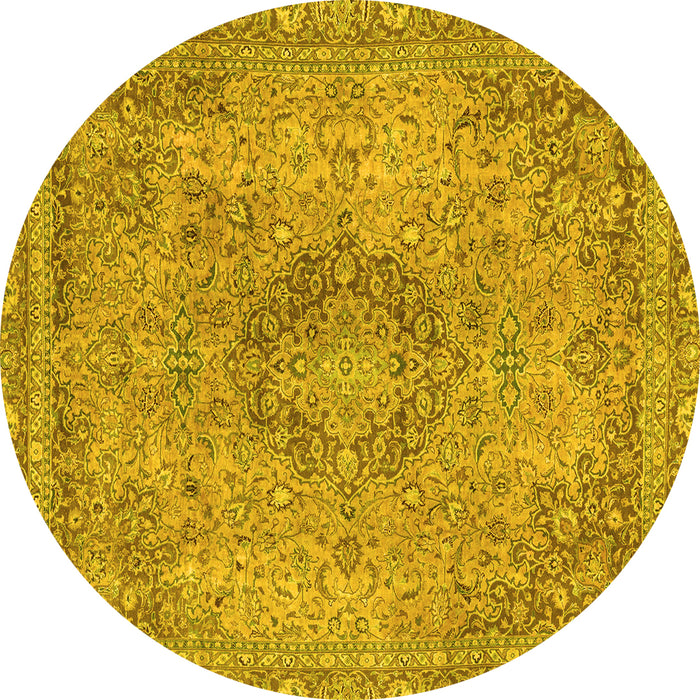 Round Machine Washable Abstract Yellow Modern Rug, wshabs2782yw