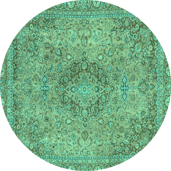 Round Machine Washable Abstract Turquoise Modern Area Rugs, wshabs2782turq