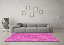 Machine Washable Abstract Pink Modern Rug in a Living Room, wshabs2782pnk
