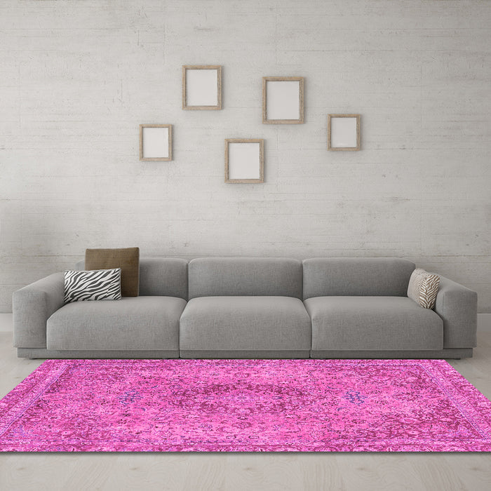 Machine Washable Abstract Pink Modern Rug in a Living Room, wshabs2782pnk