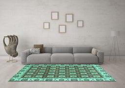 Machine Washable Oriental Turquoise Traditional Area Rugs in a Living Room,, wshabs2783turq