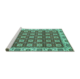 Sideview of Machine Washable Oriental Turquoise Traditional Area Rugs, wshabs2783turq