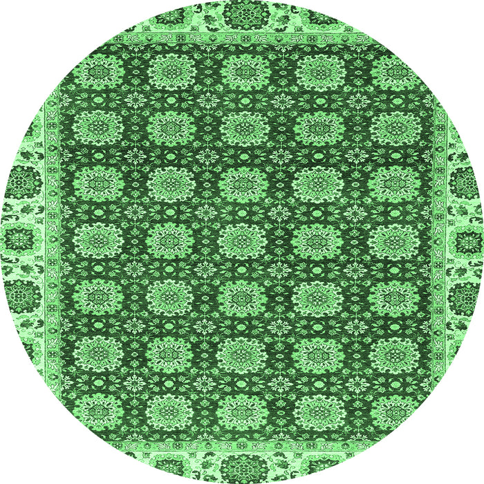 Round Machine Washable Oriental Emerald Green Traditional Area Rugs, wshabs2783emgrn