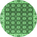 Round Machine Washable Oriental Emerald Green Traditional Area Rugs, wshabs2783emgrn