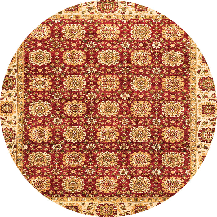 Round Machine Washable Oriental Orange Traditional Area Rugs, wshabs2783org