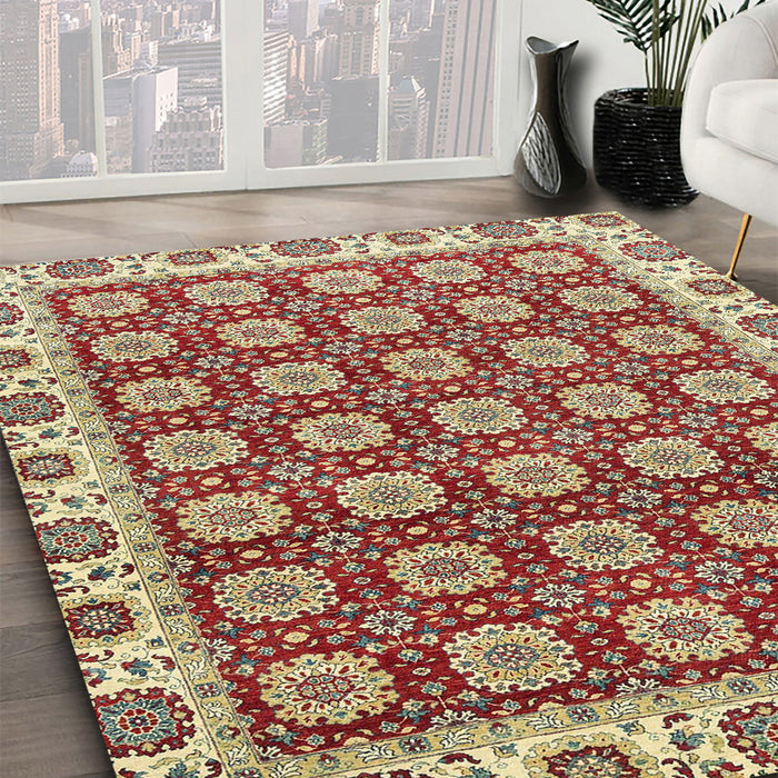 Machine Washable Abstract Red Rug in a Family Room, wshabs2783