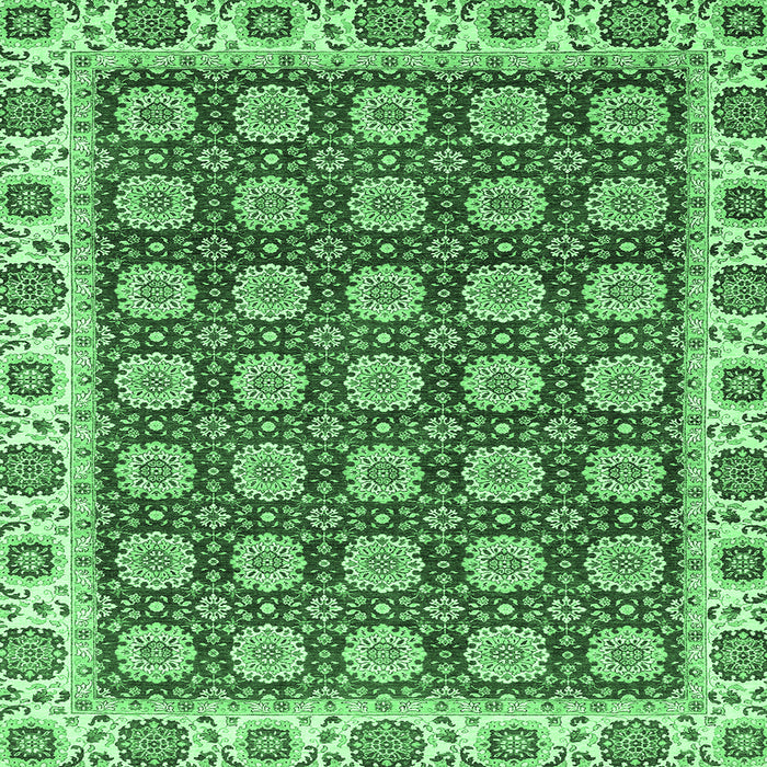 Square Machine Washable Oriental Emerald Green Traditional Area Rugs, wshabs2783emgrn